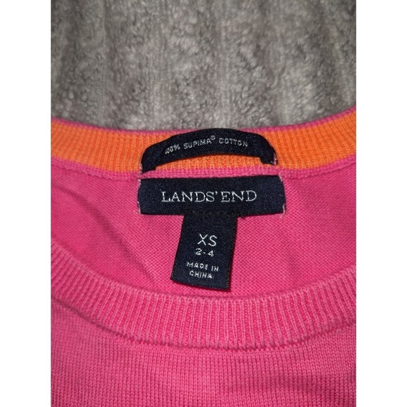Lands' End Cotton Knit Top Crew Neck 3/4 Sleeve Hot Pink Casual XS - Picture 5 of 8